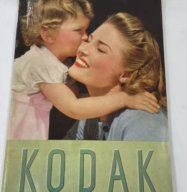 Original 1940 Kodak Catalog Green Girl Kissing Mom Woman Camera Damaged Vintage