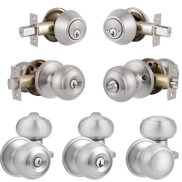 Probrico Brushed Nickel Entry Privacy Passage Dummy Lock Set Round Door Knobs