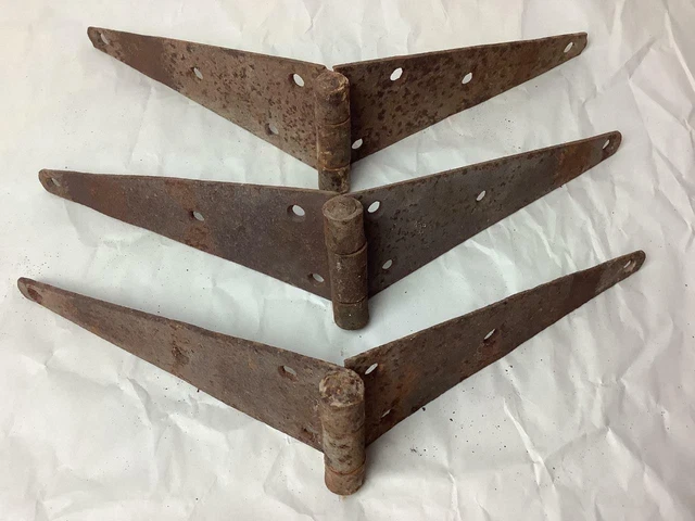 Vintage Rusty Metal Barn Door Gate Strap Hinge 16" LOT of 3 Primitive Garden Art 5