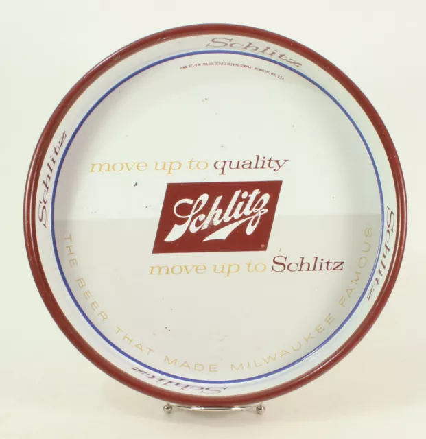 Schlitz Brewing Co Beer 12" Metal Serving Tray Platter  White/Grey Vintage