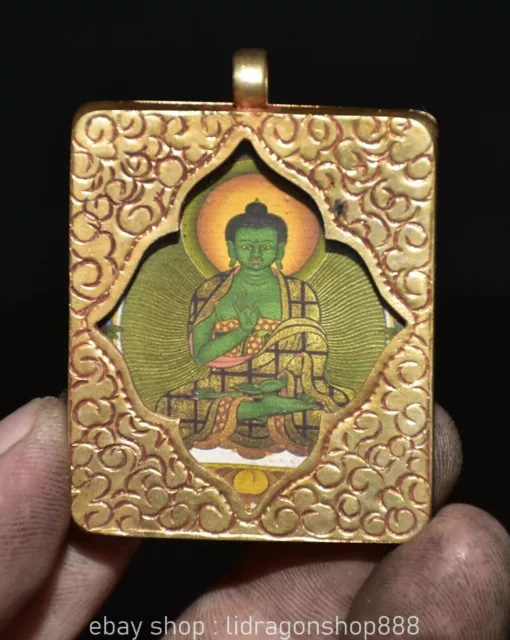 2.2 "Tibétain Or Shakyamuni Amitabha Bouddha Amulette Pendentif Chanceux