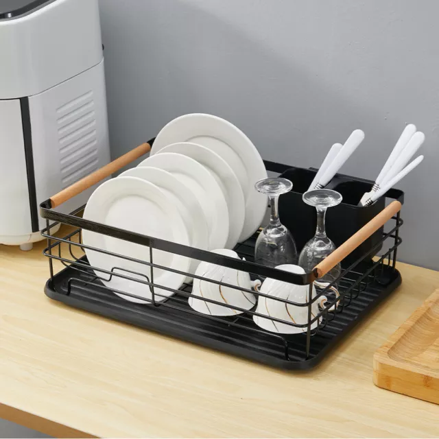 Anti-Rust Kitchen Dish Drainer Drying Rack Removable Drip Tray Cutlery Holder