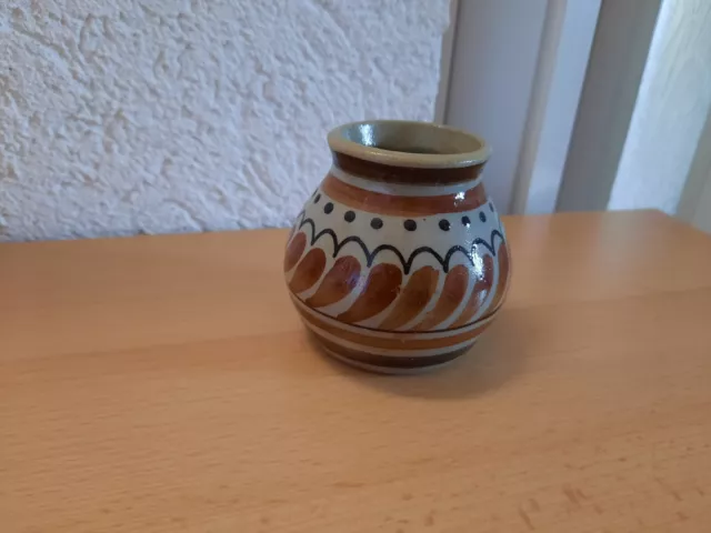 alte kleine runde Vase Stein Ton grau braun gemustert Höhe ca. 7 cm 3