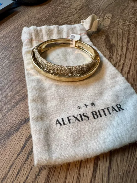 Alexis Bittar Gold Magnetic Hinge Bangle Bracelet With Crystal Embelleshment