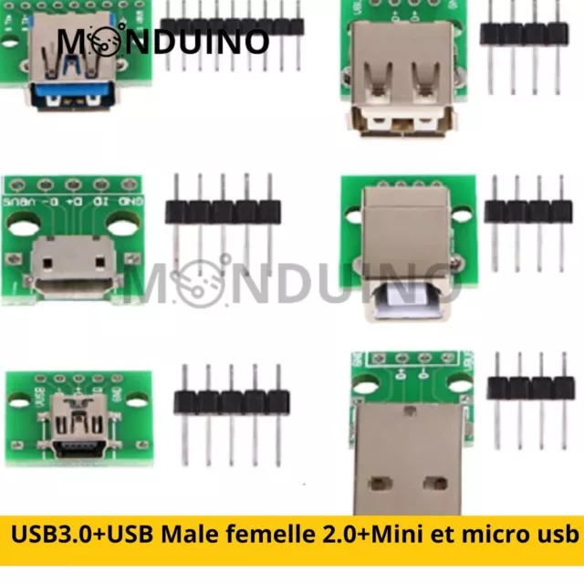 6pcs convertisseur adaptateur USB3.0, USB Male femelle 2.0, Mini et micro usb