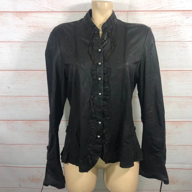 Nigel Preston Knight Brown Leather Unlined Button Up Jacket Sz Large Cutout Nigel Preston Knight Brown Leather Unlined Button Up Jacket Sz Large Cutout