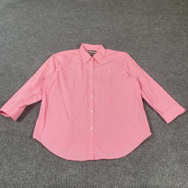 LRL Ralph Lauren Shirt Women's XL Pink Button Up Striped Cotton Embroidered Y2K