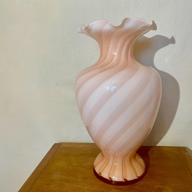 Grand Vase D'art Italien Murano - Verre Soufflé Rouge, Noir Et Or - Occasion