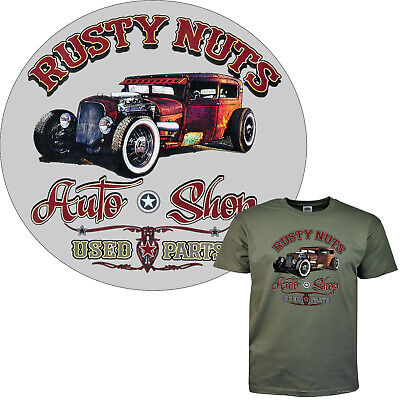 T-shirt Auto Hot Rod classica vintage americana d'epoca Kustom *1004X oliva