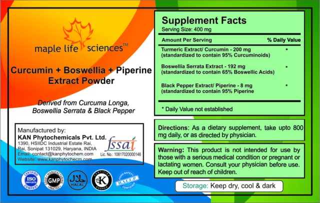 CURCUMIN & BOSWELLIA + PIPERINE Extract Powder, Pure & High Quality Extracts 2