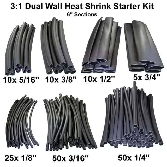 3:1 Heat Shrink Tubing Adhesive Dual Wall Starter Kit - 160 Pieces - 6" Sections