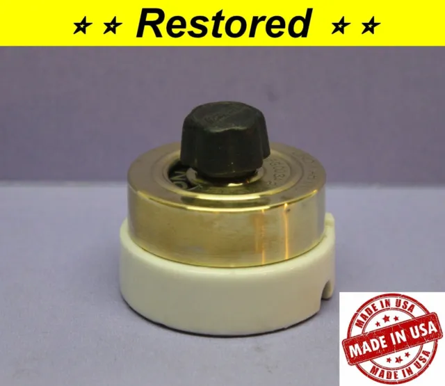 Vintage Round Turn Twist Rotary Switch Single-Pole ON/OFF Brass/Porcelain USA