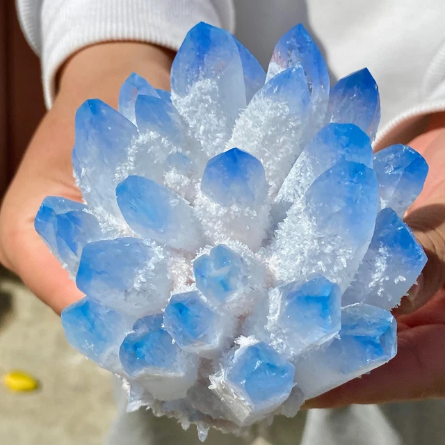 1.62LB New Find sky blue Phantom Quartz Crystal Cluster Mineral Specimen Healing