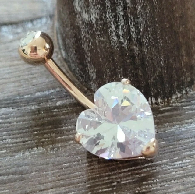 Heart Surgical Steel Prong Belly Button Ring Navel Naval Set Rose Gold