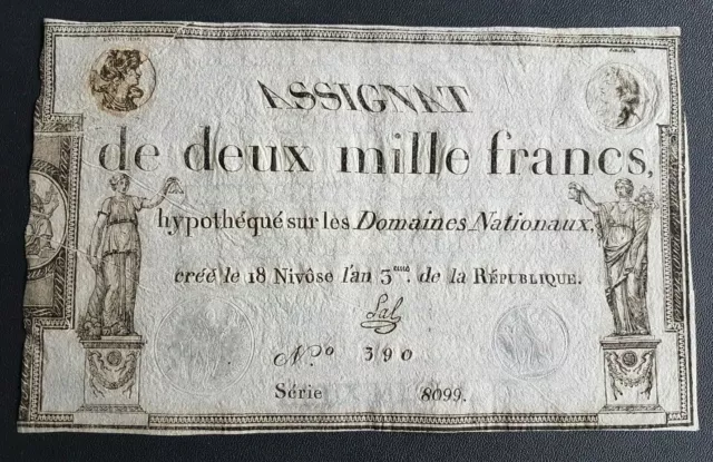 FRANCE - FRANCIA - ASSIGNAT DE DEUX MILLE FRANCS DOMAINES NATIONAUX L'AN 3eme.