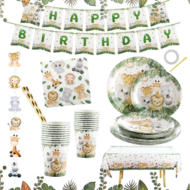Set Stoviglie Feste Ophy 134 Pezzi Tema Giungla - Piatti, Bicchieri, Tovaglioli, Decorazioni Compleanno Bambini - Foto 6