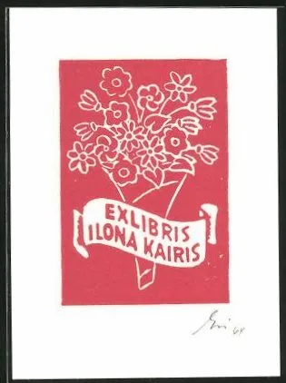 Exlibris Ilona Kairis, Blumenstrauß aus verschiedenen Blumen