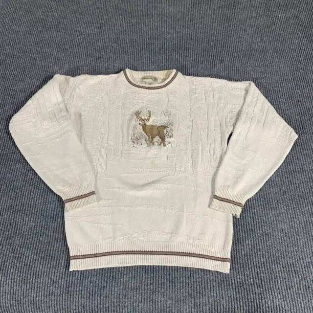 VGT Fieldmaster Sweater Mens Small White Dear Buck Embroidered Hunting USA Made