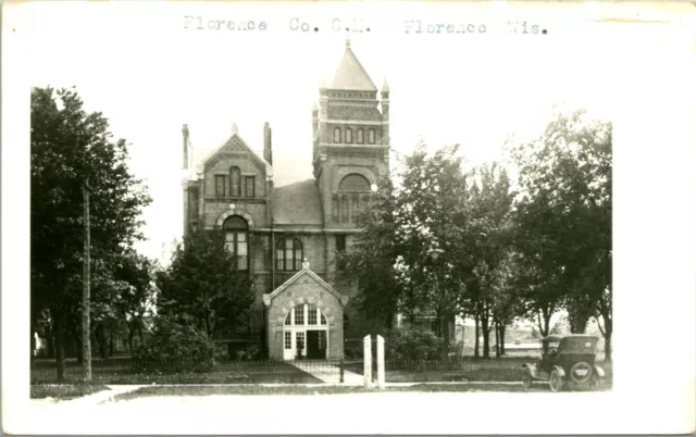 Vtg Postcard RPPC 1940s Florence Wisconsin WI Florence County Court House UNP