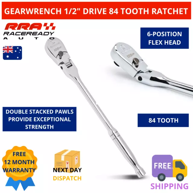 GearWrench 1/2" Drive Polish 84 Tooth Teardrop Ratchet Locking Flex Head