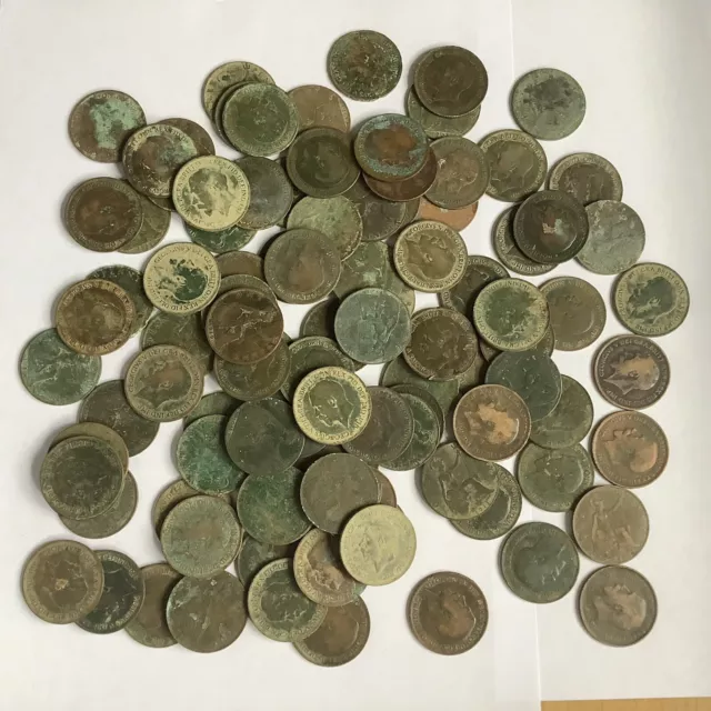 100x King George V One Penny Coins - job lot - mixed condition - 1911 to 1936