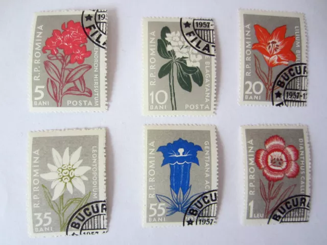 Briefmarken Rumänien  Bergblumen 1957 gestempelt und gummiert Mi- 1647 bis 1652