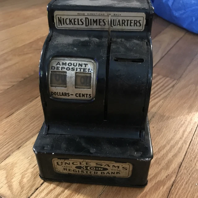 Mechanical Cash Register Bank - Uncle Sam's 3-Coin Metal