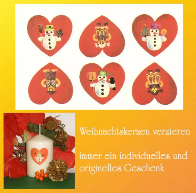 Abziehbild Schiebebild WEIHNACHTEN Herzen DDR Kerzendeko mit Dekoidee ohne Kerze