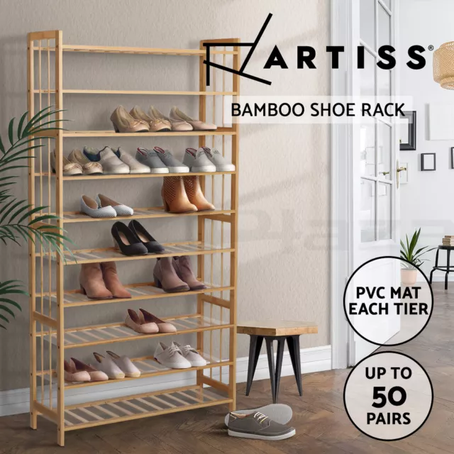 Artiss 10-Tier Bamboo Shoe Rack Cabinet Wooden Shelf Stand Storage Organizer
