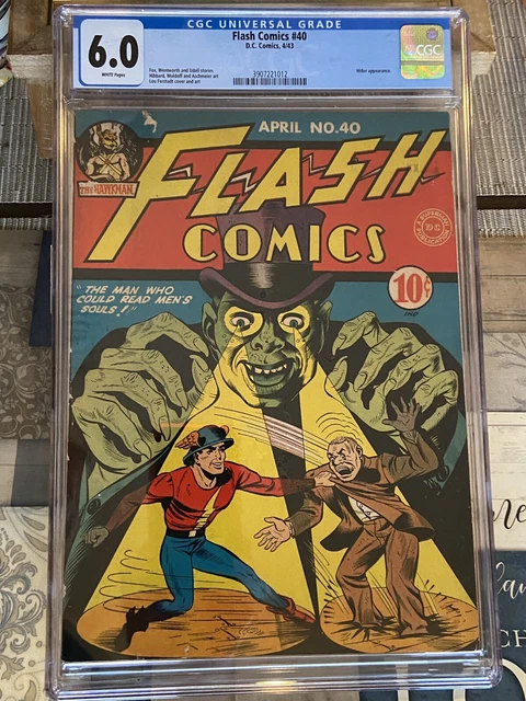 Golden Age Flash Comics 40 CGC 6.0 White Pages Classic laser Eyes Cover