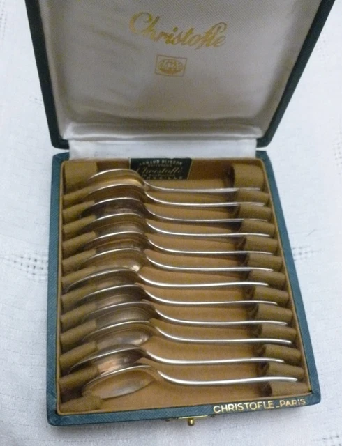 Lot De 12 Petites Cuillères à Moka Christofle - Métal Argenté - Modèle Au Filet