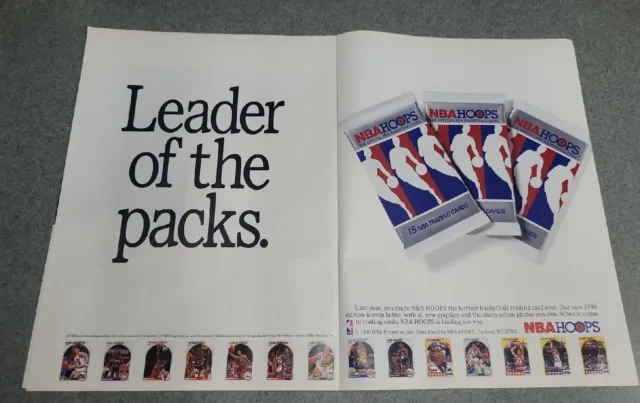 PRINT AD 1990 NBA Hoops Basketball Trading Cards Leader of the Packs 2-Page Ad