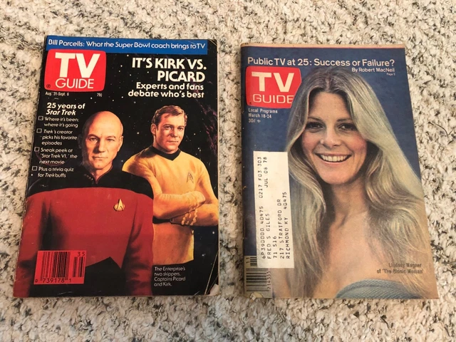 Vintage TV Guide Bionic Woman Star Trek Kirk Picard lot 1978 1991 Lindsey Wagner
