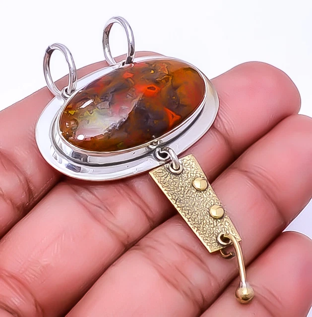 Seam Agate - Morocco 925 Sterling Silver Two Tone Designer Pendant 2.34" P_79_24