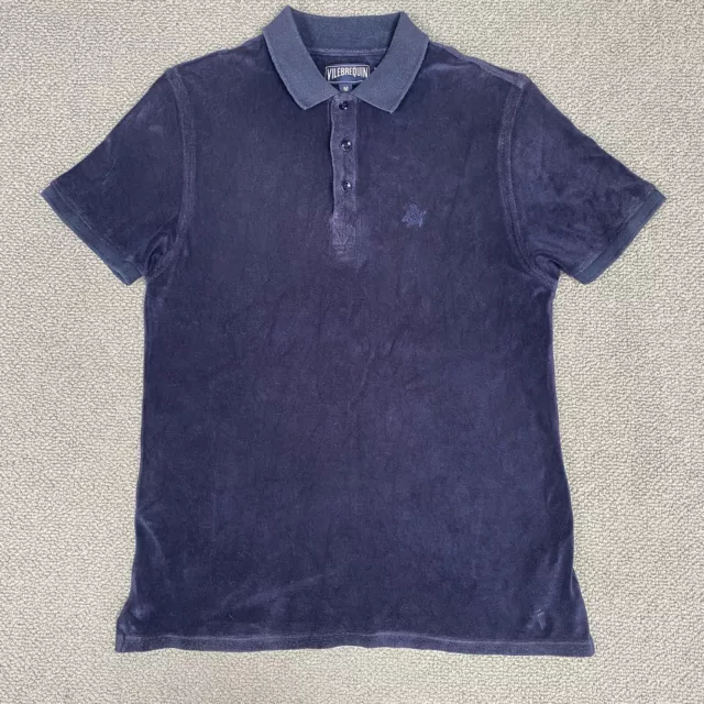 VILEBREQUIN Polo Shirt Mens Medium Navy Blue Terry Towelling Short Sleeve Logo