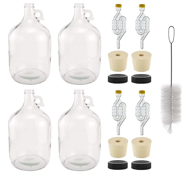 1 Gallon Glass Fermenting Jug with Handle, 6.5 Rubber Stopper, 6-Bubble Airlock,