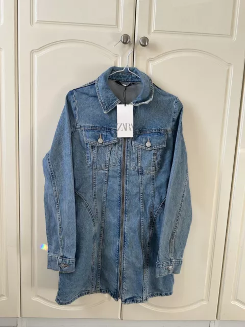 Zara Bnwt Woman Blue Denim Trf Dress Size S Long Sleeve Zip Up Mini Dress Rrp£45