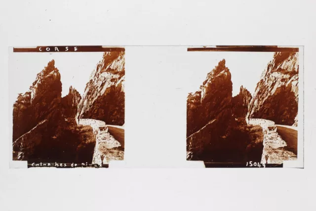 Corse Montagnes Photo Plaque de verre Stereo Vintage