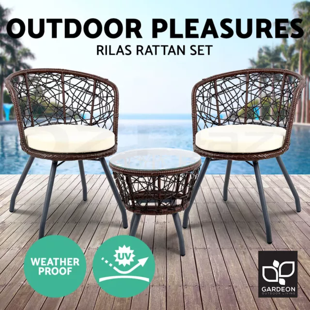 Gardeon Outdoor Furniture Rattan Bistro Set 3pcs Chair Table Patio Garden Wicker