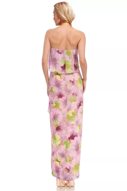 Jewel Badgley Mischka sz 4  Strapless Floral Georgette Dress Pink Popover Bodice 2