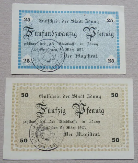 Zduny, Posen, Stadt, 25 + 50 Pfennig 1917, Vs.mit Stempel, Notgeld, f.kassenfr.