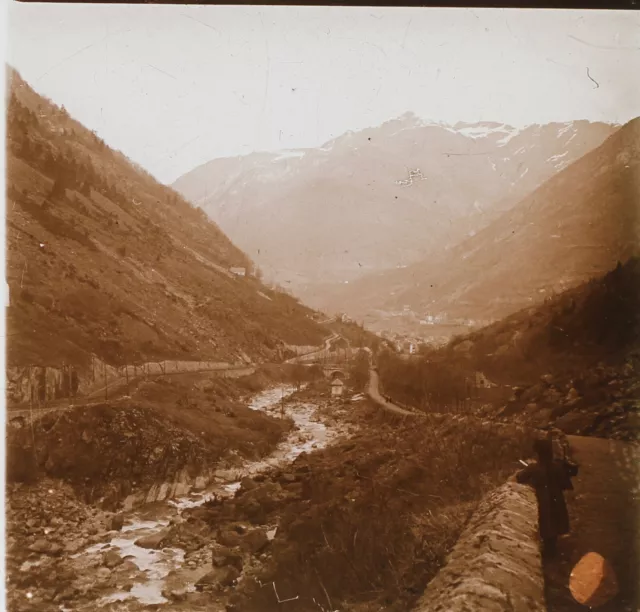 Chemin en montagne France Photo PL53L2n26 Stereo Plaque de verre Vintage