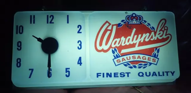 Vintage Wardynski Sausage Buffalo Dualite Clock and Lighted Sign