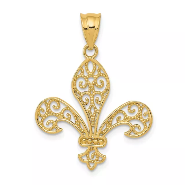 14k Yellow Gold Filigree Fleur de Lis Pendant For Womens 0.96g