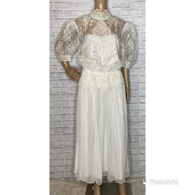 Jessica McClintock vintage 80s white lace boho wedding dress