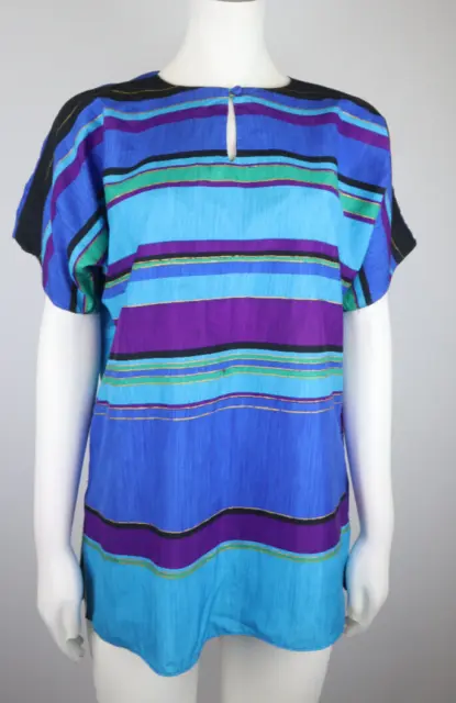 Vintage Blue Hawaii For Liberty House -Women's Striped Short Sleeve Tunic Top