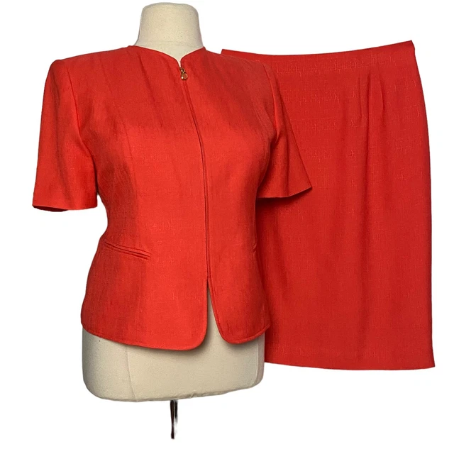 Amanda Smith Women Suit 2Pc Skirt Straight Single Breasted Zip Jacket Orange 16W