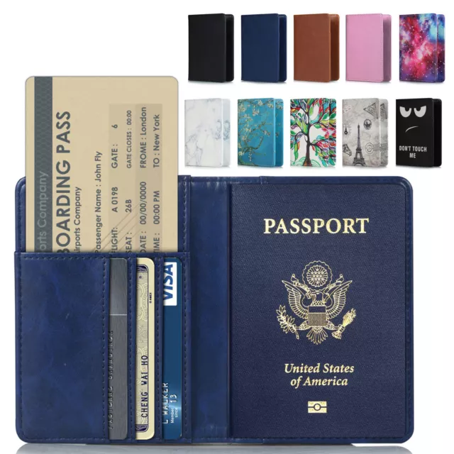 RFID Blocking Leather Passport Holder ID Case Credit Card Wallet Men / Women's