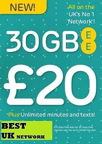 New Latest EE 4G Pay As You Go PAYG SIM Card Standard, Micro &Nano Official and