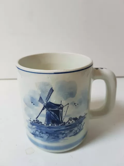 Vintage Antique Delft Blue Mug Coffee cup Bently Nevada Ad Windmill Handpainted